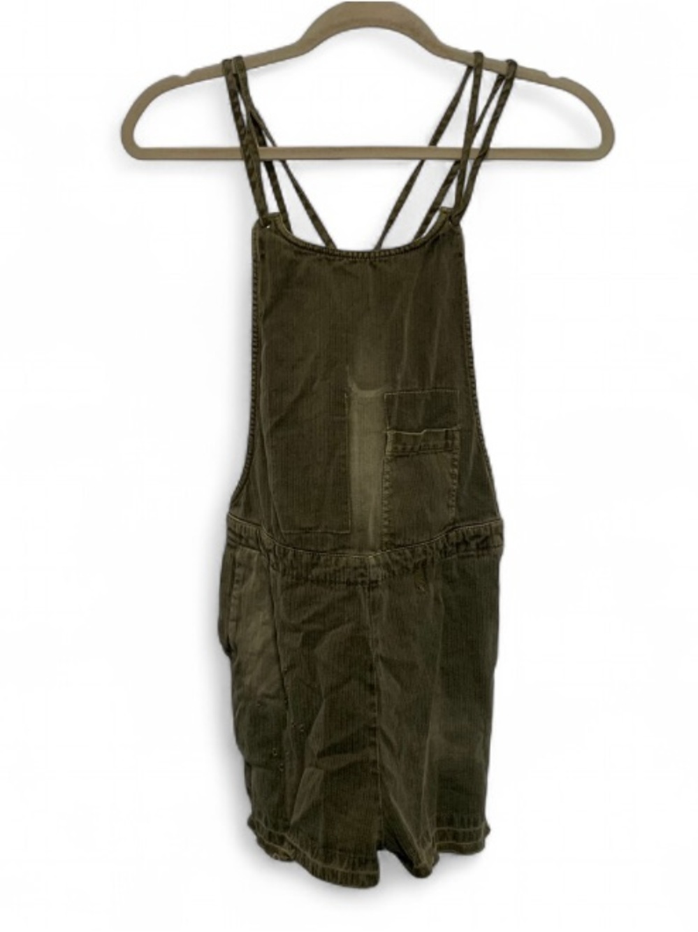 Free People Olive Green Distressed Frayed Hems Short Overalls